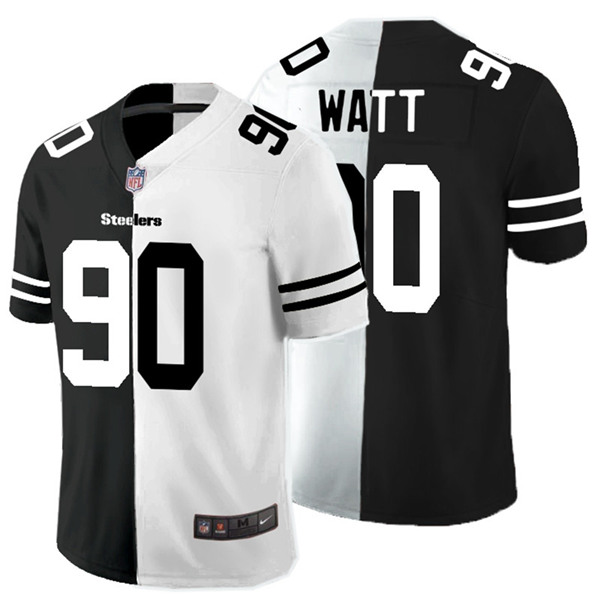 Men's Pittsburgh Steelers #90 T. J. Watt Black White Split 2020 Stitched Jersey